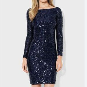 Lauren Ralph Lauren Scoop Back Navy Sequin Sheath Dress